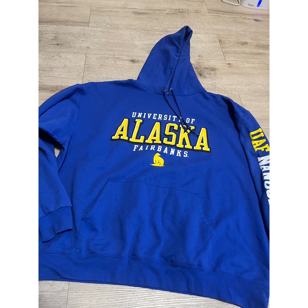 Champion University of Alaska Fairbanks Nanooks Hoodie Mens XXL Blue Fleece Vtg